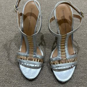 Silver dress wedge sandals